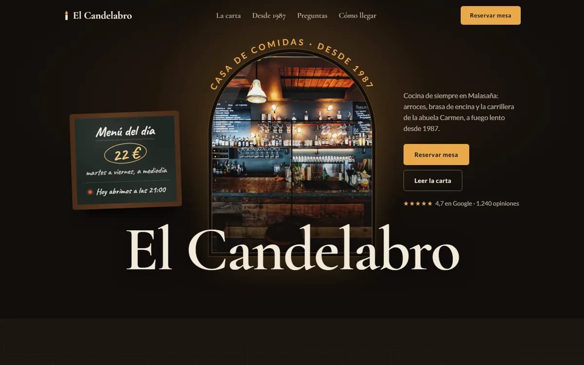 Web de ejemplo de restaurante: El Candelabro